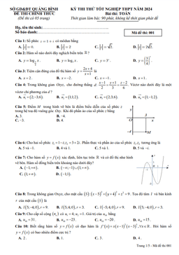 đề thi thử tốt nghiệp thpt năm 2024 môn toán sở gd&đt quảng bình