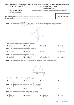 đề thi thử tốt nghiệp thpt năm 2024 môn toán sở gd&đt thừa thiên huế