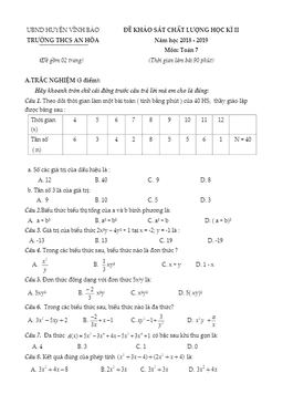 đề thi toán 7 học kì 2 năm 2018 – 2019 trường thcs an hòa – hải phòng
