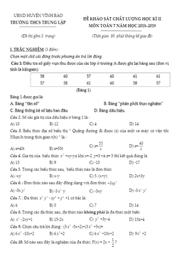 đề thi toán 7 học kì 2 năm 2018 – 2019 trường thcs trung lập – hải phòng