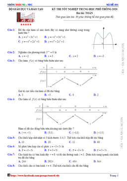 đề thi tốt nghiệp trung học phổ thông năm 2020 môn toán