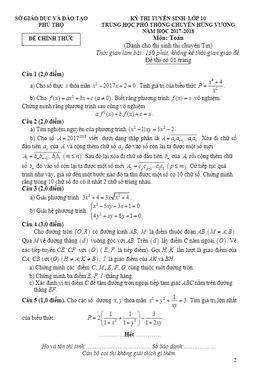 đề thi tuyển sinh lớp 10 năm học 2017 – 2018 môn toán trường thpt chuyên hùng vương – phú thọ (chuyên tin)