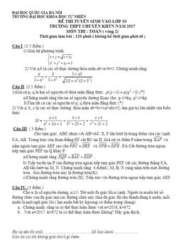 đề thi tuyển sinh lớp 10 năm học 2017 – 2018 môn toán trường thpt chuyên khtn – hà nội (vòng 2)