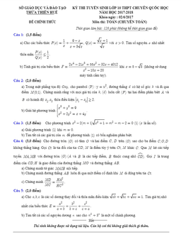 đề thi tuyển sinh lớp 10 năm học 2017 – 2018 môn toán trường thpt chuyên quốc học – tt huế
