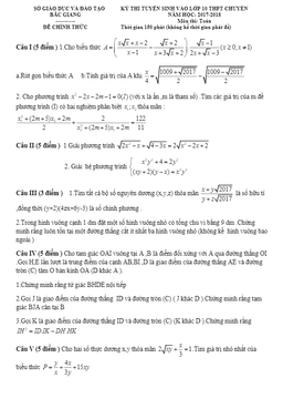 đề thi tuyển sinh lớp 10 thpt chuyên năm học 2017 – 2018 môn toán sở gd và đt bắc giang