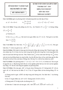 đề thi tuyển sinh lớp 10 thpt năm học 2017 – 2018 môn toán sở gd và đt cần thơ