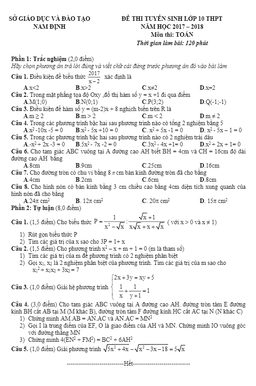 đề thi tuyển sinh lớp 10 thpt năm học 2017 – 2018 môn toán sở gd và đt nam định
