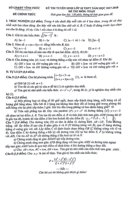 đề thi tuyển sinh lớp 10 thpt năm học 2017 – 2018 môn toán sở gd và đt vĩnh phúc