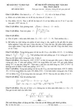 đề thi và đáp án môn toán khối b năm 2014