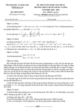 đề thi vào 10 môn toán (chuyên) năm 2023 – 2024 trường chuyên hùng vương – gia lai