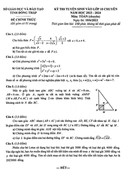 đề thi vào lớp 10 chuyên môn toán (chuyên) năm 2023 – 2024 sở gd&đt đồng tháp