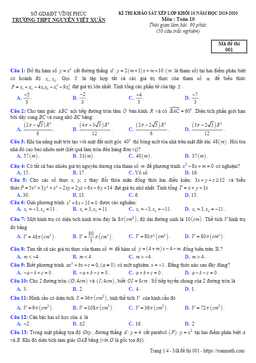 đề thi xếp lớp toán 10 năm 2019 – 2020 trường nguyễn viết xuân – vĩnh phúc