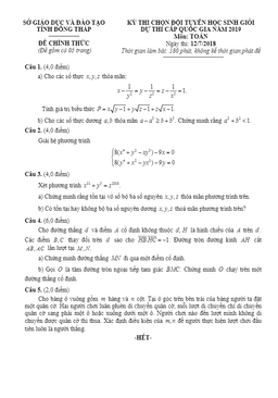đề toán chọn đội tuyển học sinh giỏi dự thi quốc gia 2019 sở gd và đt đồng tháp
