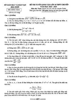 đề tuyển sinh lớp 10 chuyên môn toán (chuyên) năm 2024 – 2025 sở gd&đt bắc ninh