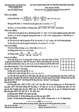 đề tuyển sinh lớp 10 chuyên môn toán năm 2024 – 2025 sở gd&đt thừa thiên huế