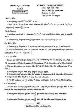 đề tuyển sinh lớp 10 môn toán (chuyên) năm 2023 – 2024 sở gd&đt hà nội