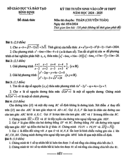 đề tuyển sinh lớp 10 môn toán (chuyên) năm 2024 – 2025 sở gd&đt bình định