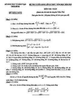 đề tuyển sinh lớp 10 môn toán (chuyên) năm 2024 – 2025 sở gd&đt thái bình