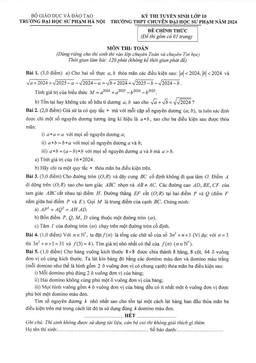 đề tuyển sinh lớp 10 môn toán (chuyên) năm 2024 trường thpt chuyên đhsp hà nội