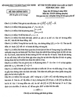 đề tuyển sinh lớp 10 môn toán (không chuyên) năm 2024 – 2025 sở gd&đt tây ninh