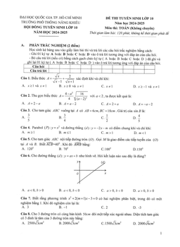 đề tuyển sinh lớp 10 môn toán (không chuyên) năm 2024 – 2025 trường ptnk – tp hcm
