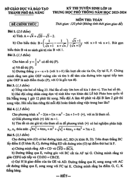 đề tuyển sinh lớp 10 môn toán năm 2023 – 2024 sở gd&đt đà nẵng