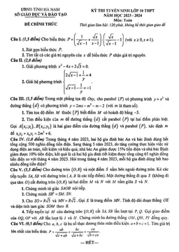 đề tuyển sinh lớp 10 môn toán năm 2023 – 2024 sở gd&đt hà nam