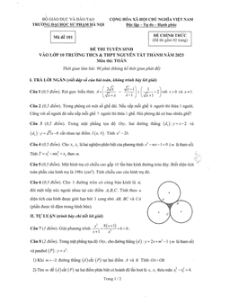 đề tuyển sinh lớp 10 môn toán năm 2023 trường nguyễn tất thành – hà nội