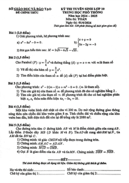 đề tuyển sinh lớp 10 môn toán năm 2024 – 2025 sở gd&đt bình dương