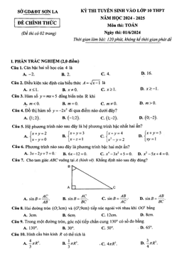 đề tuyển sinh lớp 10 môn toán năm 2024 – 2025 sở gd&đt sơn la