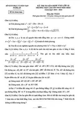 đề tuyển sinh lớp 10 môn toán năm 2024 – 2025 trường chuyên phan bội châu – nghệ an