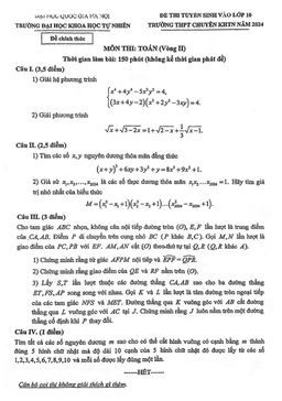 đề tuyển sinh lớp 10 môn toán (vòng 2) năm 2024 trường chuyên khtn – hà nội