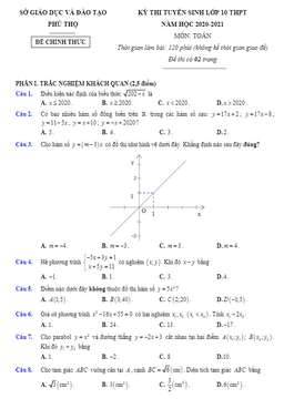 đề tuyển sinh lớp 10 thpt môn toán năm 2020 – 2021 sở gd&đt phú thọ