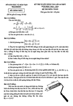 đề tuyển sinh lớp 10 thpt môn toán năm 2024 – 2025 sở gd&đt hải phòng