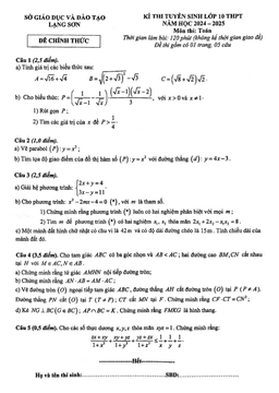 đề tuyển sinh lớp 10 thpt môn toán năm 2024 – 2025 sở gd&đt lạng sơn
