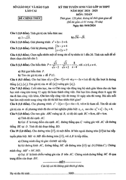 đề tuyển sinh lớp 10 thpt môn toán năm 2024 – 2025 sở gd&đt lào cai