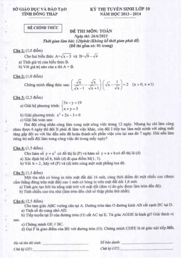 đề tuyển sinh vào 10 môn toán năm 2013 – 2014 sở gd&đt đồng tháp