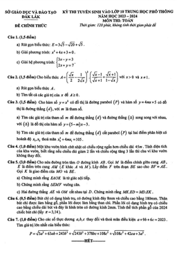 đề tuyển sinh vào lớp 10 môn toán năm 2023 – 2024 sở gd&đt đắk lắk