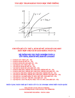 hệ thống bài tập trắc nghiệm toán 11 lũy thừa – mũ – logarit cơ bản – vd – vdc