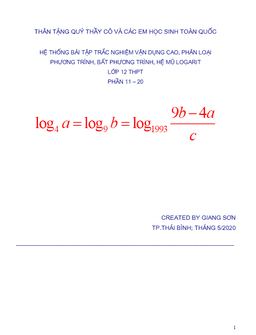 hệ thống bài tập trắc nghiệm vdc pt – bpt – hpt mũ – logarit (phần 11 – 20)
