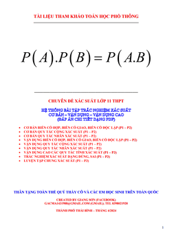 hệ thống bài tập trắc nghiệm xác suất toán 11 cơ bản – vận dụng – vận dụng cao
