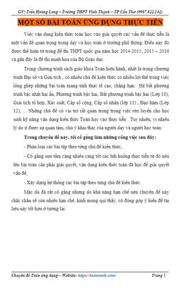 hướng dẫn giải một số bài toán ứng dụng thực tiễn – trần hoàng long