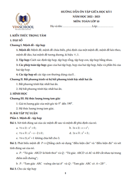 hướng dẫn ôn tập giữa kì 1 toán 10 năm 2022 – 2023 trường vinschool – hà nội