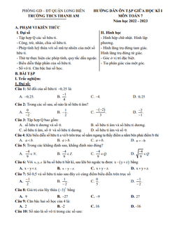 hướng dẫn ôn tập giữa kì 1 toán 7 năm 2022 – 2023 thcs thanh am – hà nội