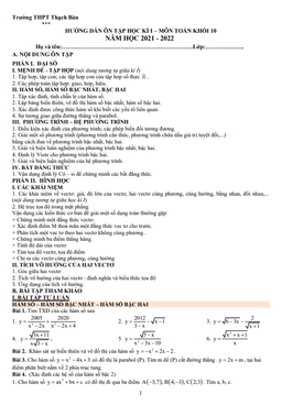 hướng dẫn ôn tập học kì 1 toán 10 năm 2021 – 2022 trường thpt thạch bàn – hà nội