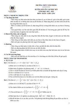 hướng dẫn ôn tập học kì 1 toán 12 năm 2021 – 2022 trường vinschool – hà nội