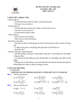 hướng dẫn ôn tập học kì 2 toán 11 năm 2020 – 2021 trường vinschool – hà nội