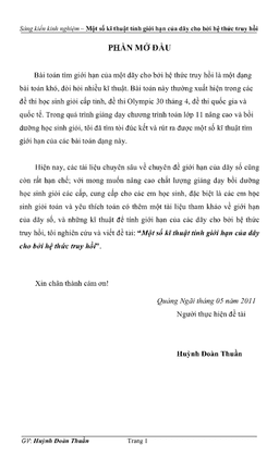 kĩ thuật tính giới hạn của dãy số cho bởi công thức truy hồi – huỳnh đoàn thuần