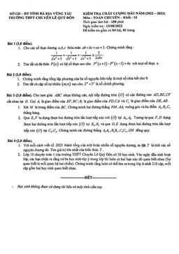 kiểm tra chất lượng toán 10 chuyên đầu năm 2022 – 2023 chuyên lê quý đôn – br vt