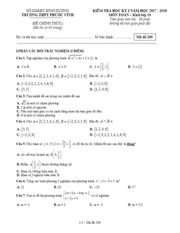kiểm tra học kỳ 1 toán 10 năm học 2017 – 2018 trường thpt phước vĩnh – bình dương